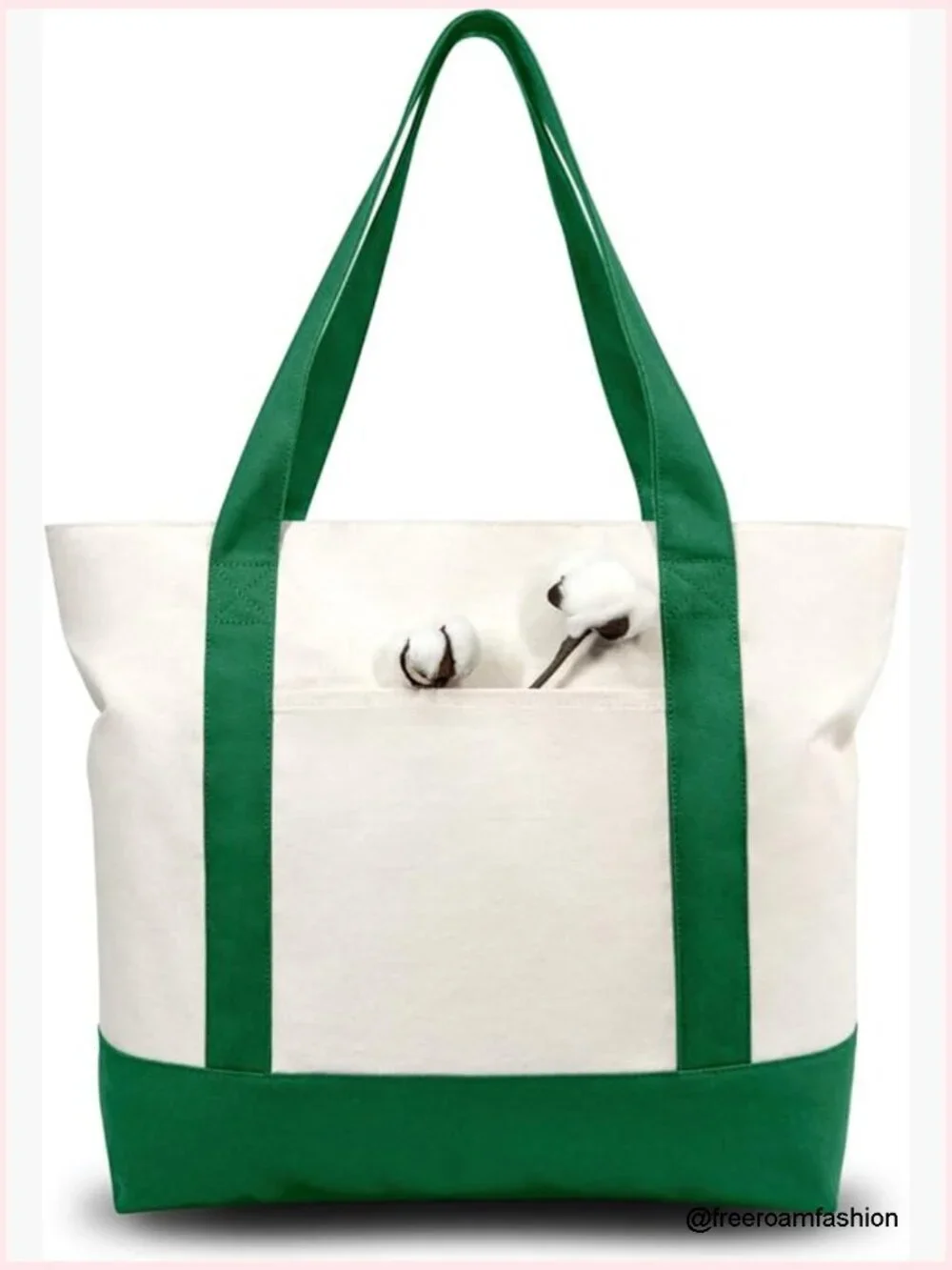 Canvas Tote Bag with Zipper Closure & Pocket